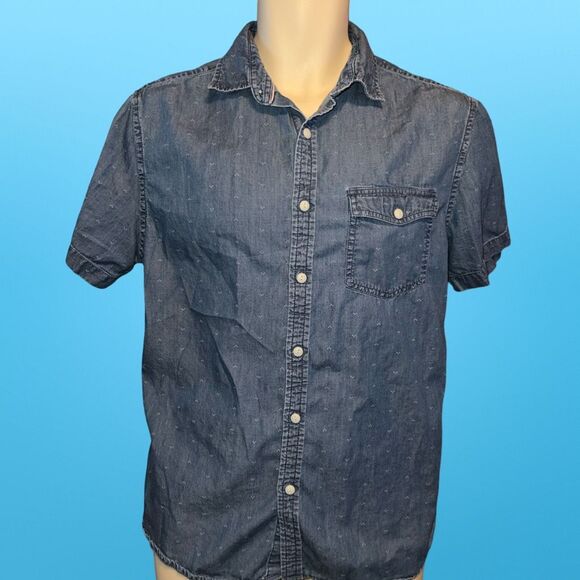 Men’s Denim & Flowers Slim Fit Short Sleeve Button Up Shirt Size Large #104 - Picture 3 of 4
